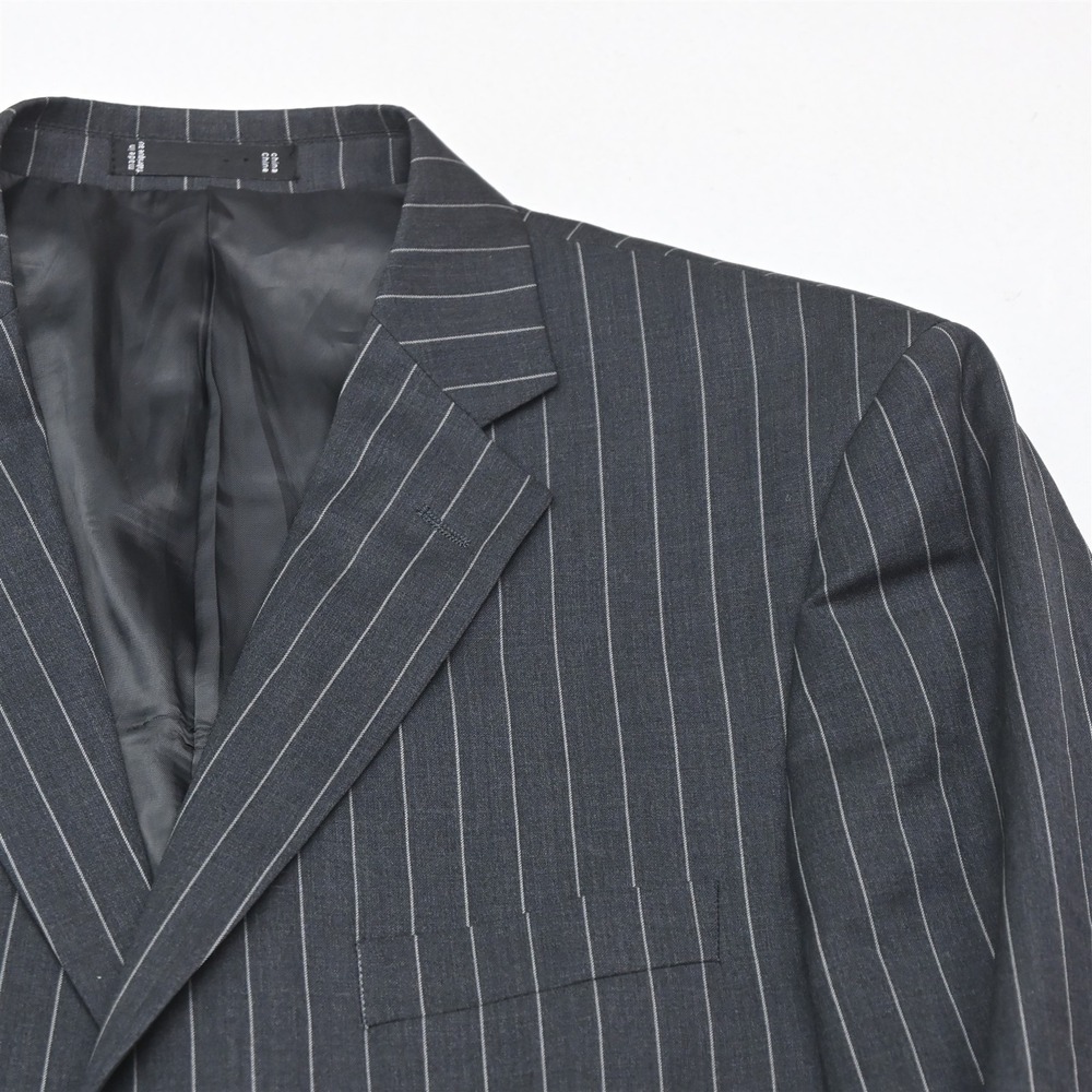 Vtg Y2K 2000s Boxy 44R 38x30 Gray Striped 100% Wool Mens Jacket Pants Suit